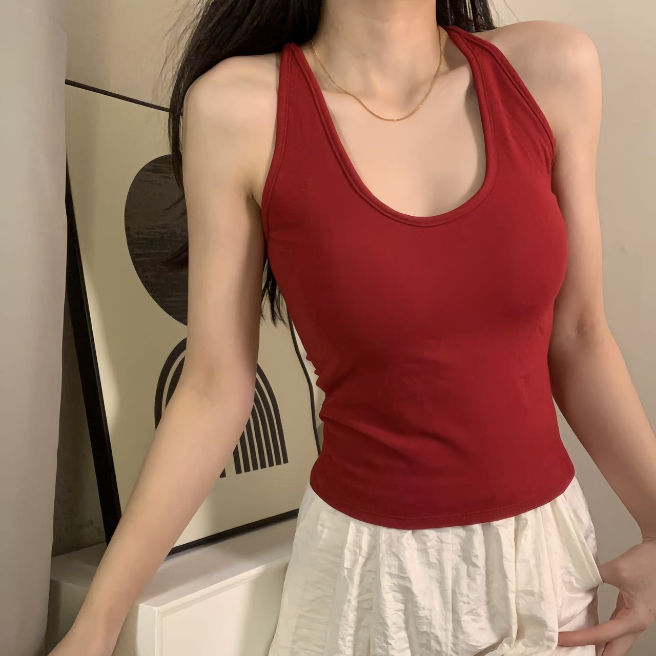 秋冬新款U领保暖打底美背上衣 加绒加厚 带固定胸垫 时尚百搭背心