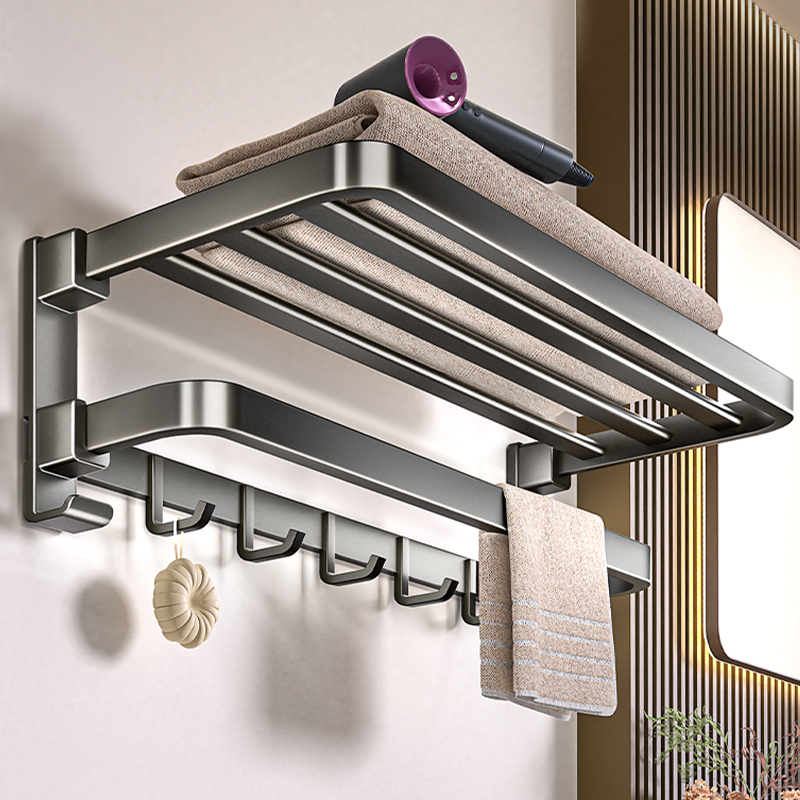 百年正和毛巾架卫生间免打孔浴巾架浴室挂架收纳厕所洗澡间置物架