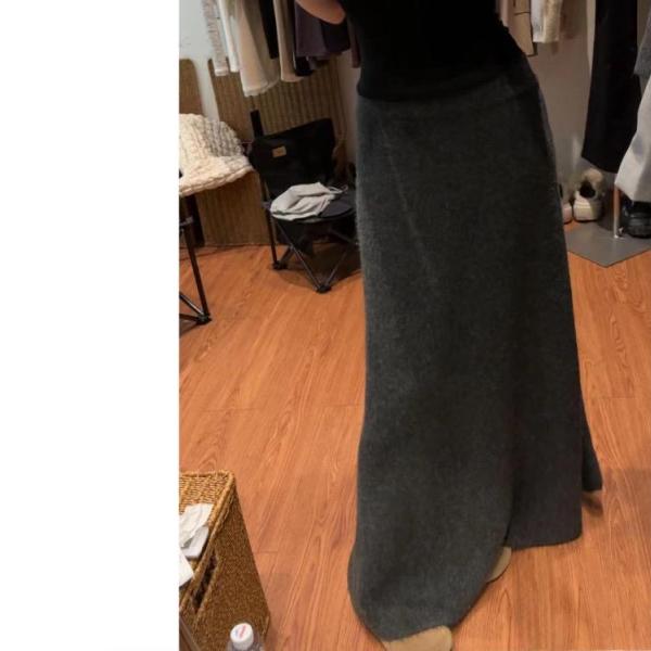 加长加厚仿牛绒针织半裙长裙4654
