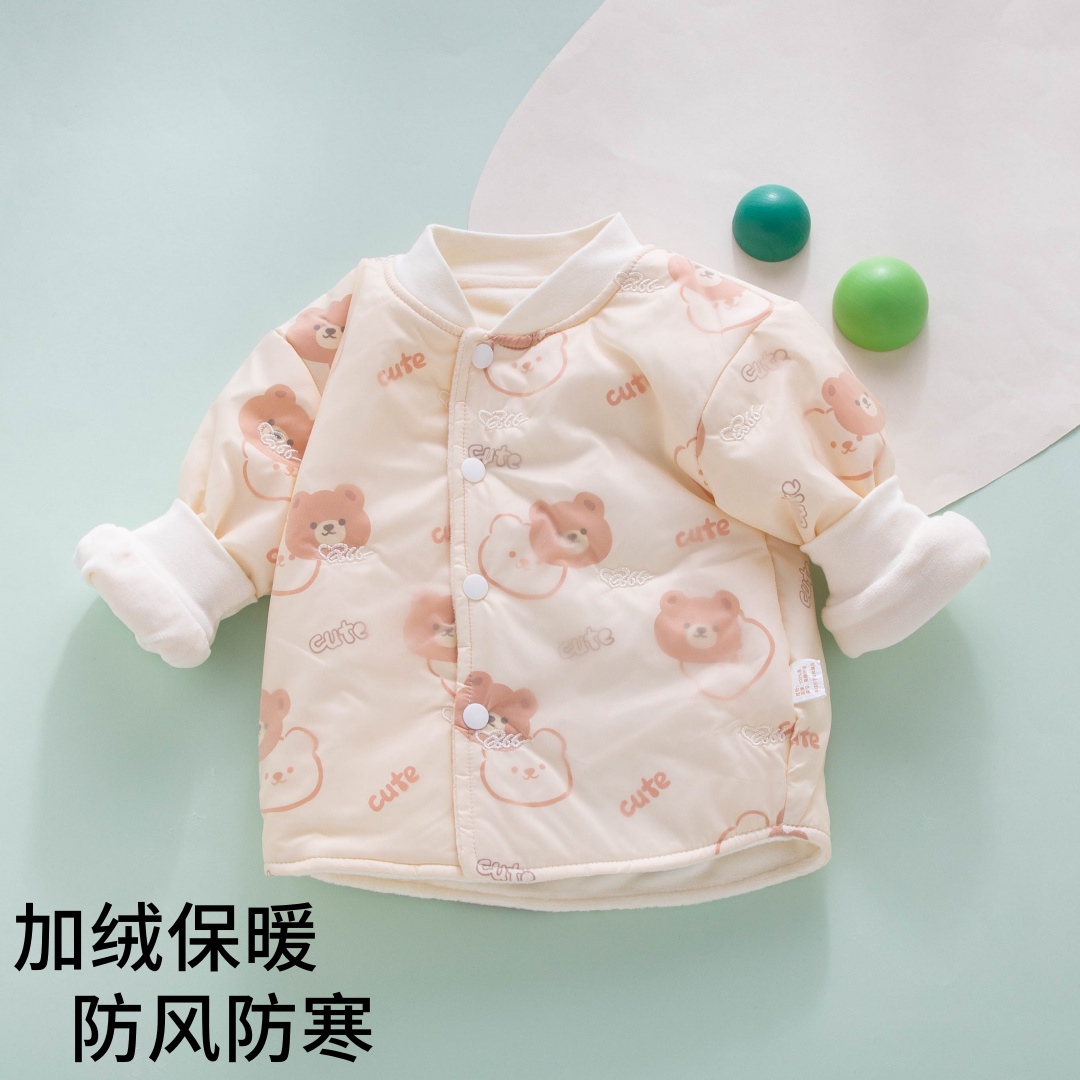 婴儿外套防风加绒夹棉冬天小月龄宝宝棉袄幼儿秋冬季外出超厚棉服
