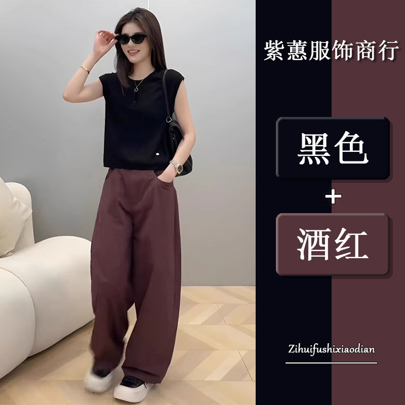 微胖一整套穿搭女装2025新款夏装慵懒松弛感时尚炸街阔腿裤两件套