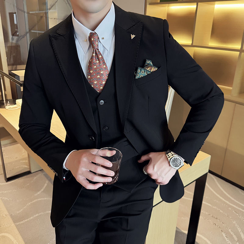 西装男套装春季新款修身商务休闲英伦高端西服三件套新郎9992