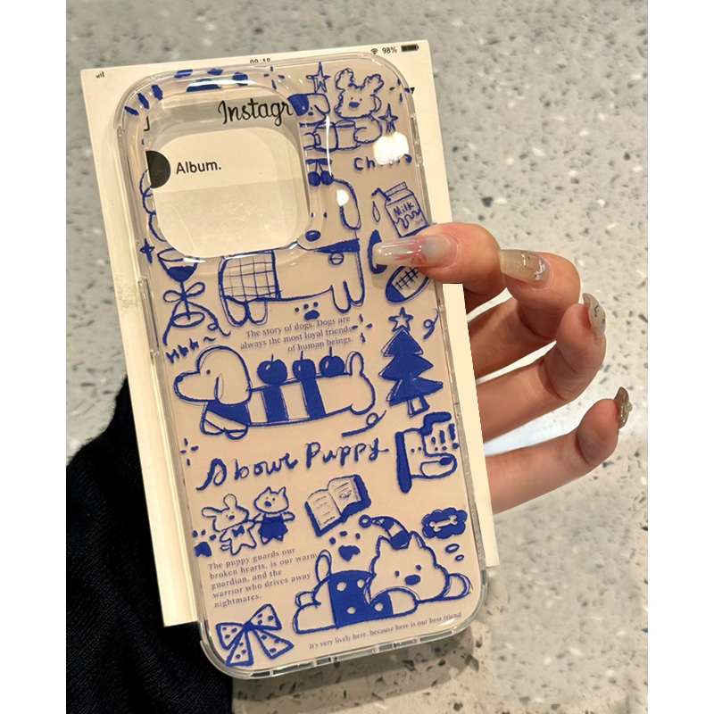 雅天立趣味涂鸦小狗适用苹果15promax手机壳iPhone16/14透12/11