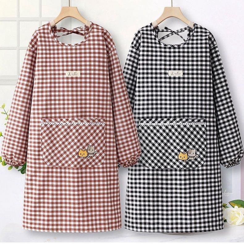 无品牌长袖围裙纯棉成人罩衣厨房家用做饭防污透气工作服专用围兜