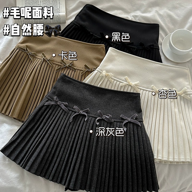 时尚气质蝴蝶结半身裙春季新款韩版高腰百褶A字裙小个子百搭短裙