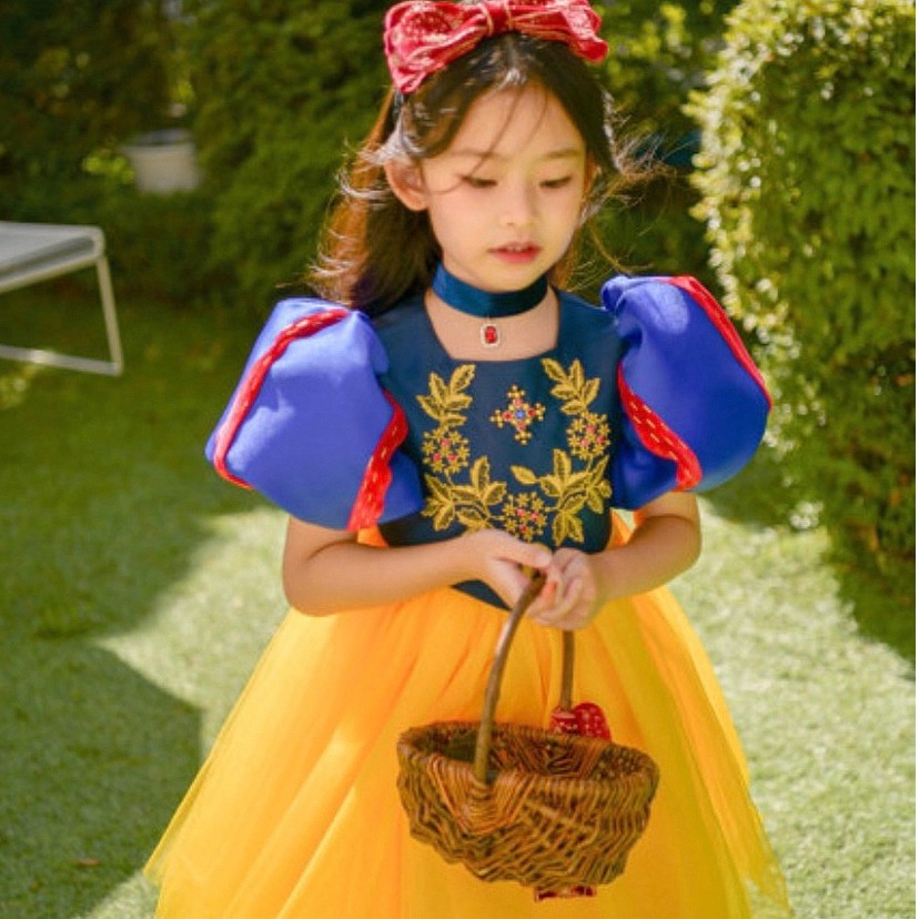 YA原创母女亲子款连衣裙在逃白雪公主裙夏季短袖花童高端刺绣礼服