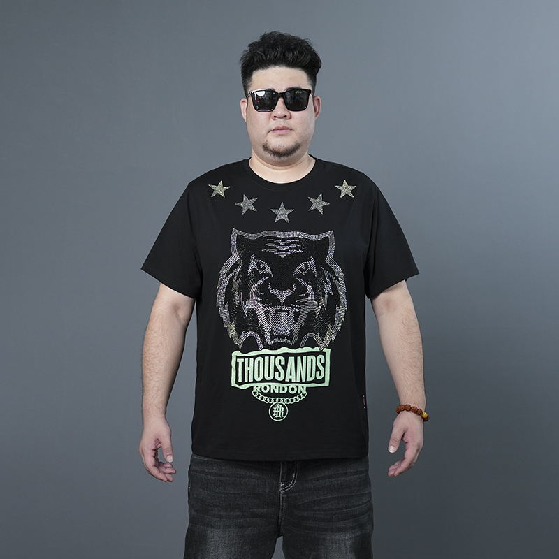 LIUGEJIA/六个加潮牌大码双面烫钻大码男装夏季宽松印花休闲T7273