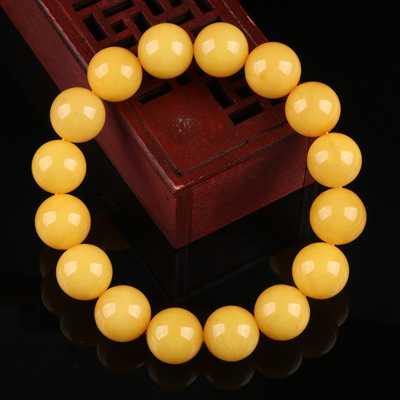 欧说珠宝鸡油黄蜡质浓郁蜜蜡圆珠单圈手串送男女礼物素圈天然满蜜