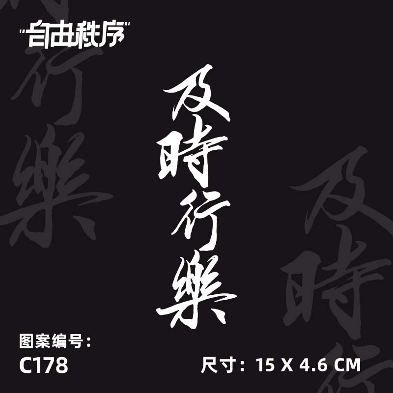 C178-及时行乐B 中国风书法字草本果汁纹身贴 女男防水持久不反光