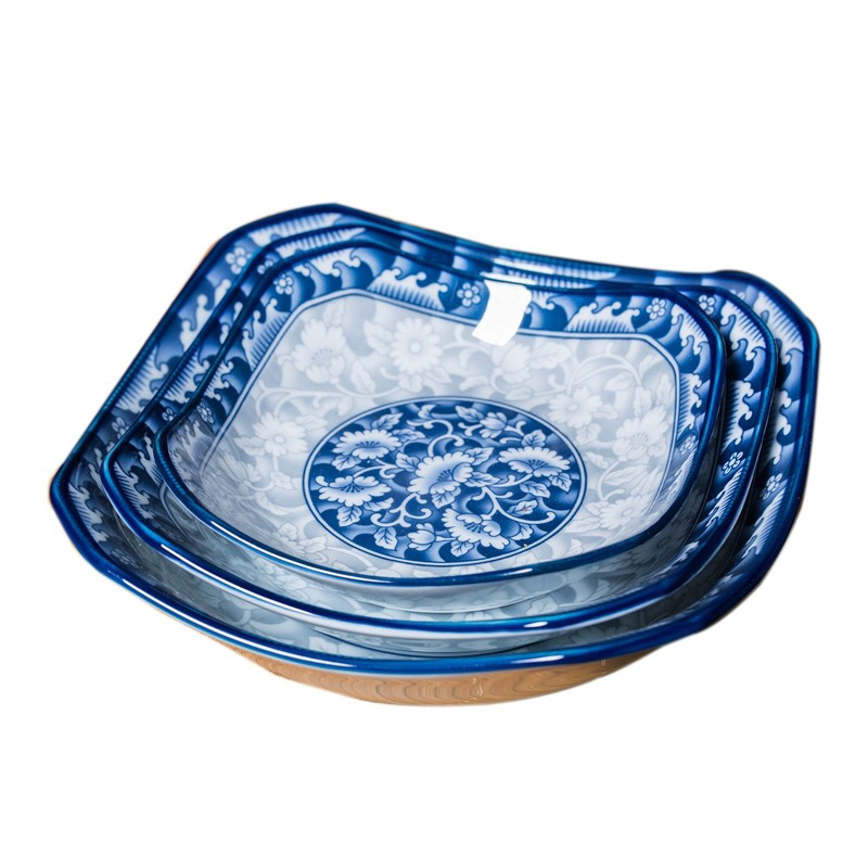 韩国进口参宝陶瓷器深八角碟盘饭盘子青花陶瓷菜盘水果盘家用菜碟