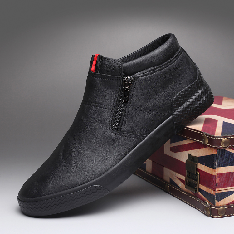 宝达高帮男鞋秋季潮鞋休闲皮鞋防水板鞋马丁靴加绒加厚保暖棉鞋男