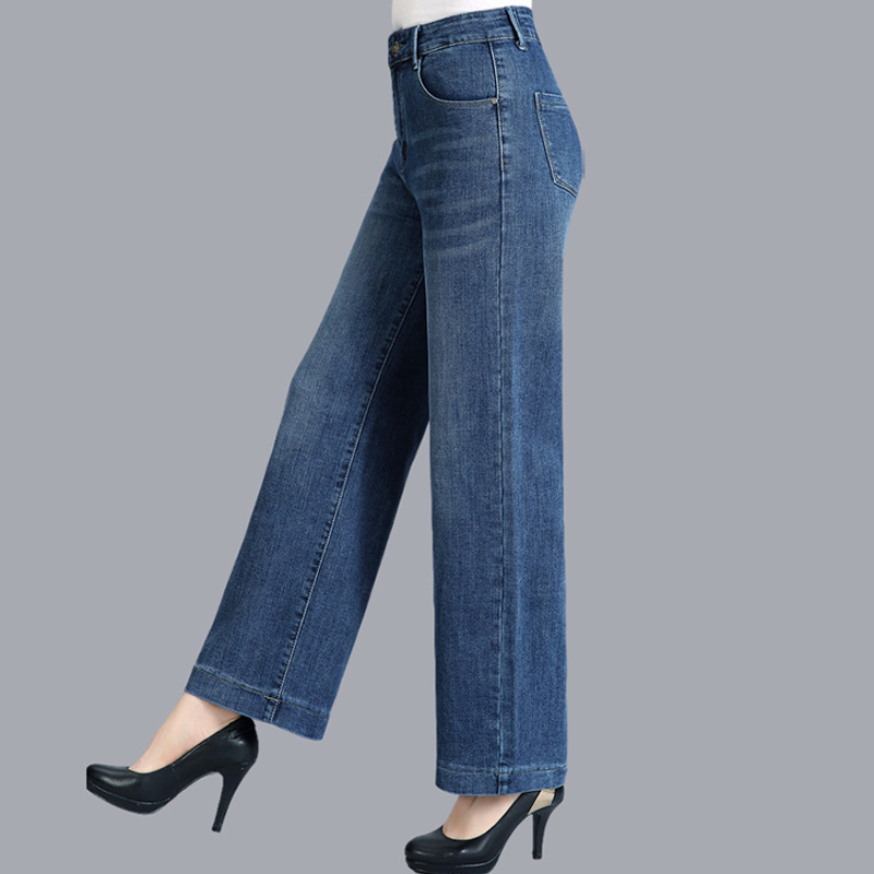 秋冬新款高腰阔腿九分牛仔裤女中老年加绒直筒裤大码显瘦妈妈裤子