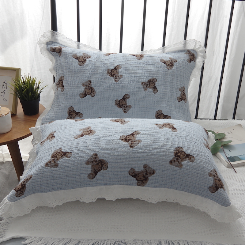 韩式花边枕巾一对纯棉加大成人全棉纱布少女公主情侣家用枕头盖巾