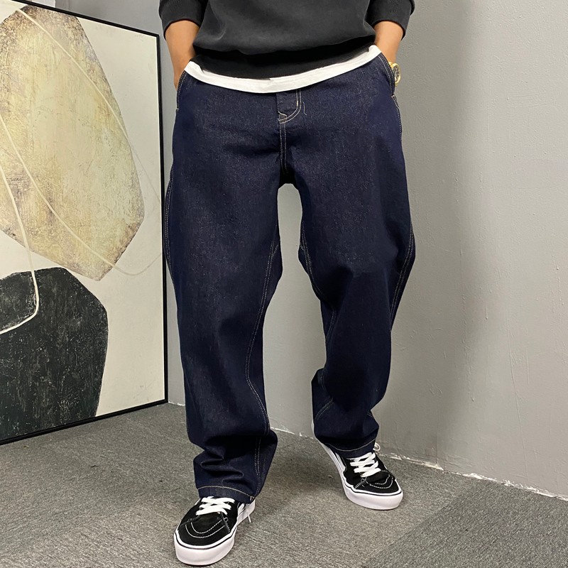 春秋季美式休闲痞帅水洗复古原浆牛仔裤男直筒宽松高街百搭阔腿裤
