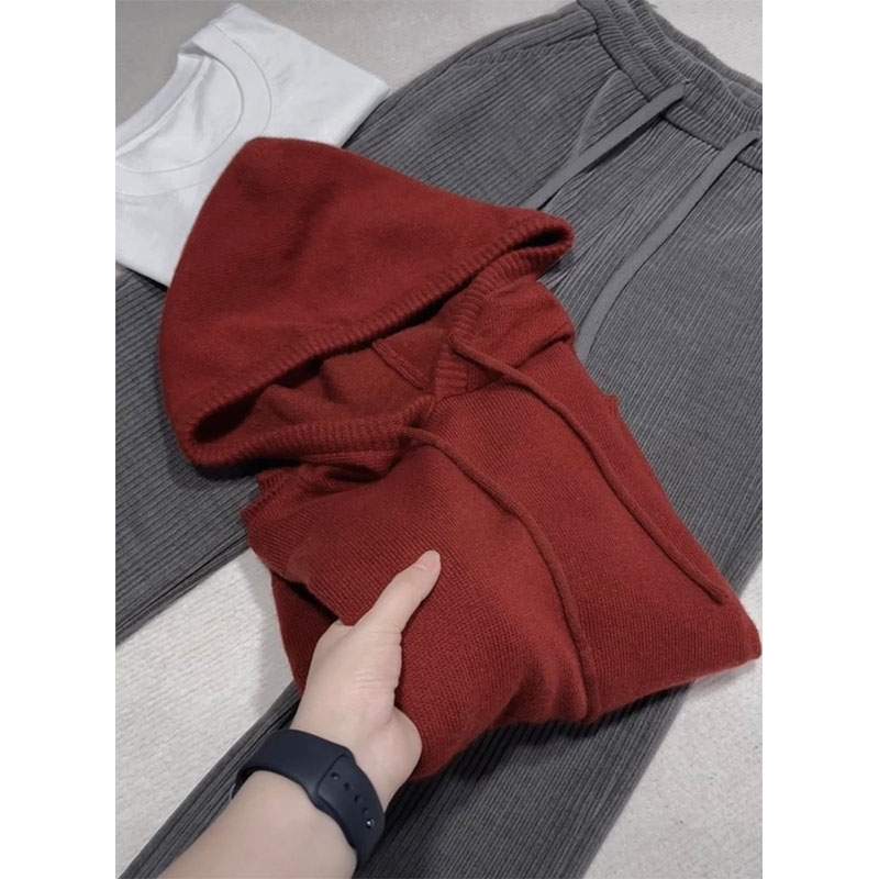 「省钱风」设计感小众抽绳连帽针织衫春装减龄气质内搭打