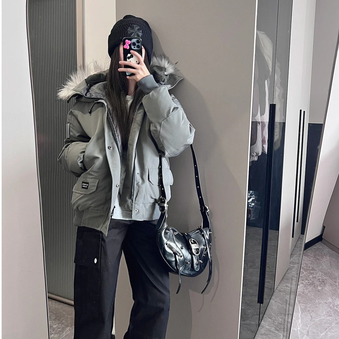 美式复古新款派克服大毛领工装棉服冬季设计感流行时尚潮牌女装