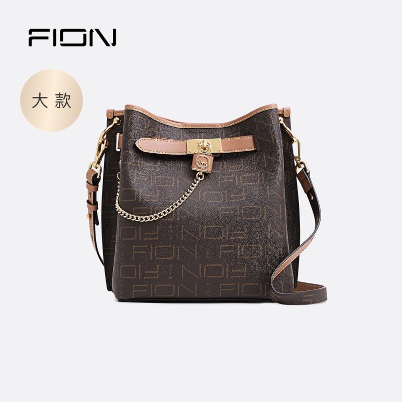 CQ菲安妮新款时尚质感锁头包水桶包女士斜挎包单肩包FAAFJLD003