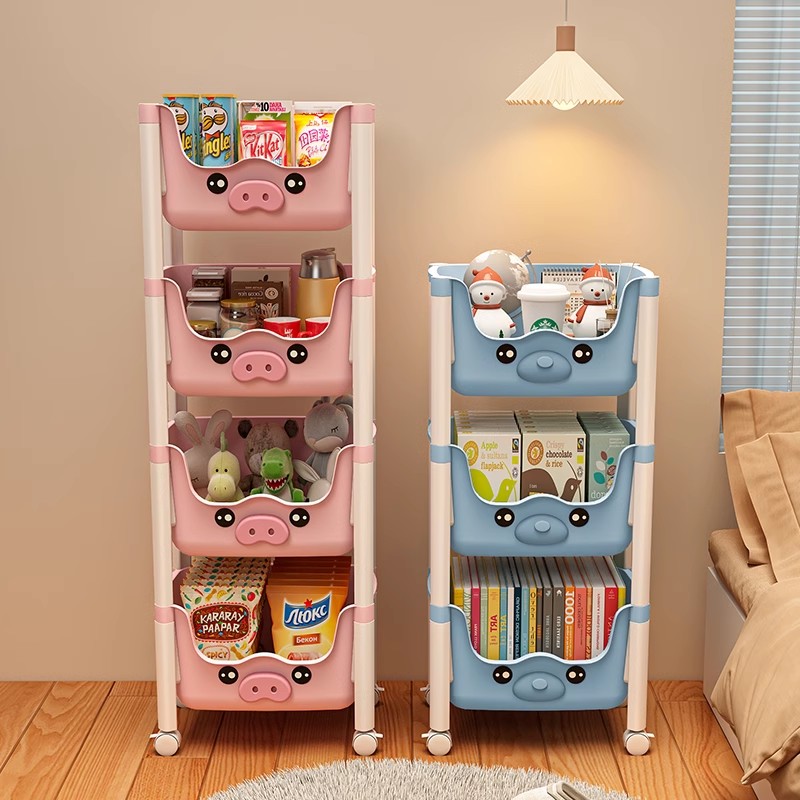 可移动书架置物架儿童玩具收纳架多层家用小推车带轮落地书包架子