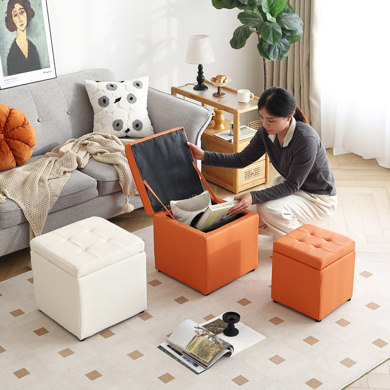 多功能收纳凳家用门口换鞋凳客厅矮凳时尚储物凳简约小板凳皮凳子