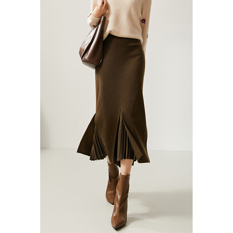 【红人上新】跃动裙摆~里层百褶 设计感显瘦鱼尾裙绵羊毛半身裙秋冬