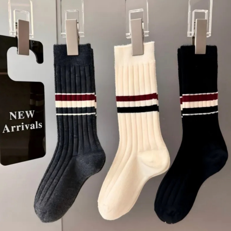 羊毛拉毛冬季保暖设计款搭鲨裤高级中筒堆堆粗条黑色学院风袜子