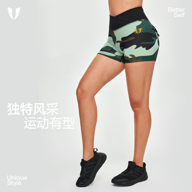 马甲线健身跑步运动迷彩短裤紧身欧美显瘦无袖女性感夏F2412D612