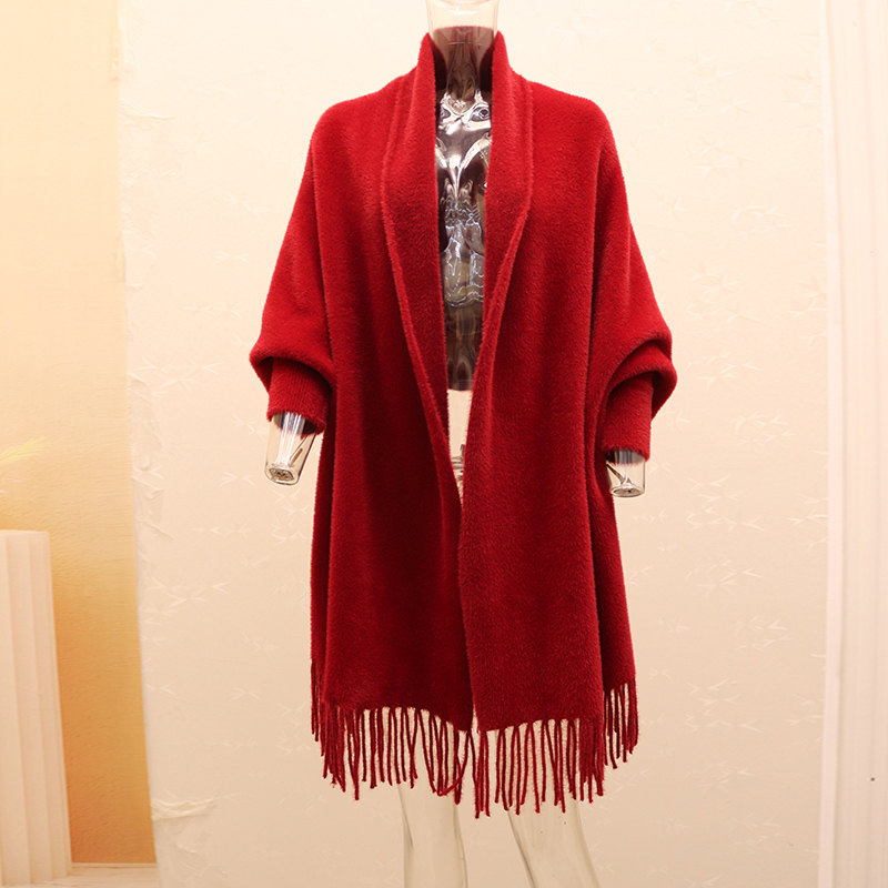 《加厚款》秋冬2025新款仿貂毛带袖披肩时尚百搭旗袍保暖披风连衣裙