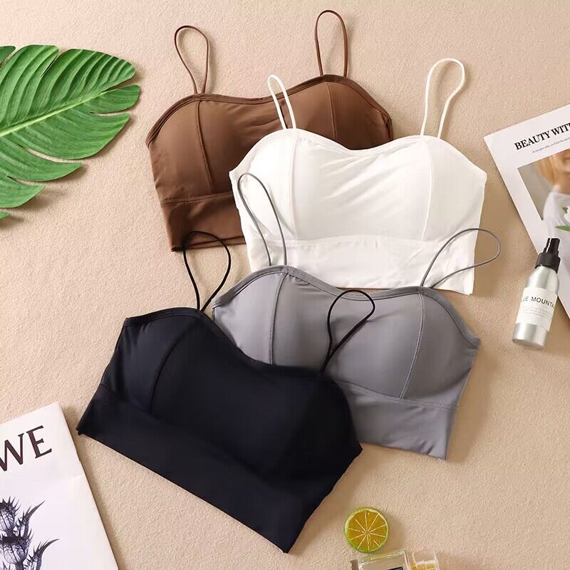 加厚胸垫细肩带冰丝美背吊带背心聚拢无钢圈防走光小胸显大抹胸