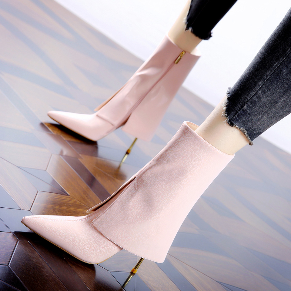 9CM[已开价]细跟短靴2025秋冬少女粉色裤管靴尖头超高跟靴X18062