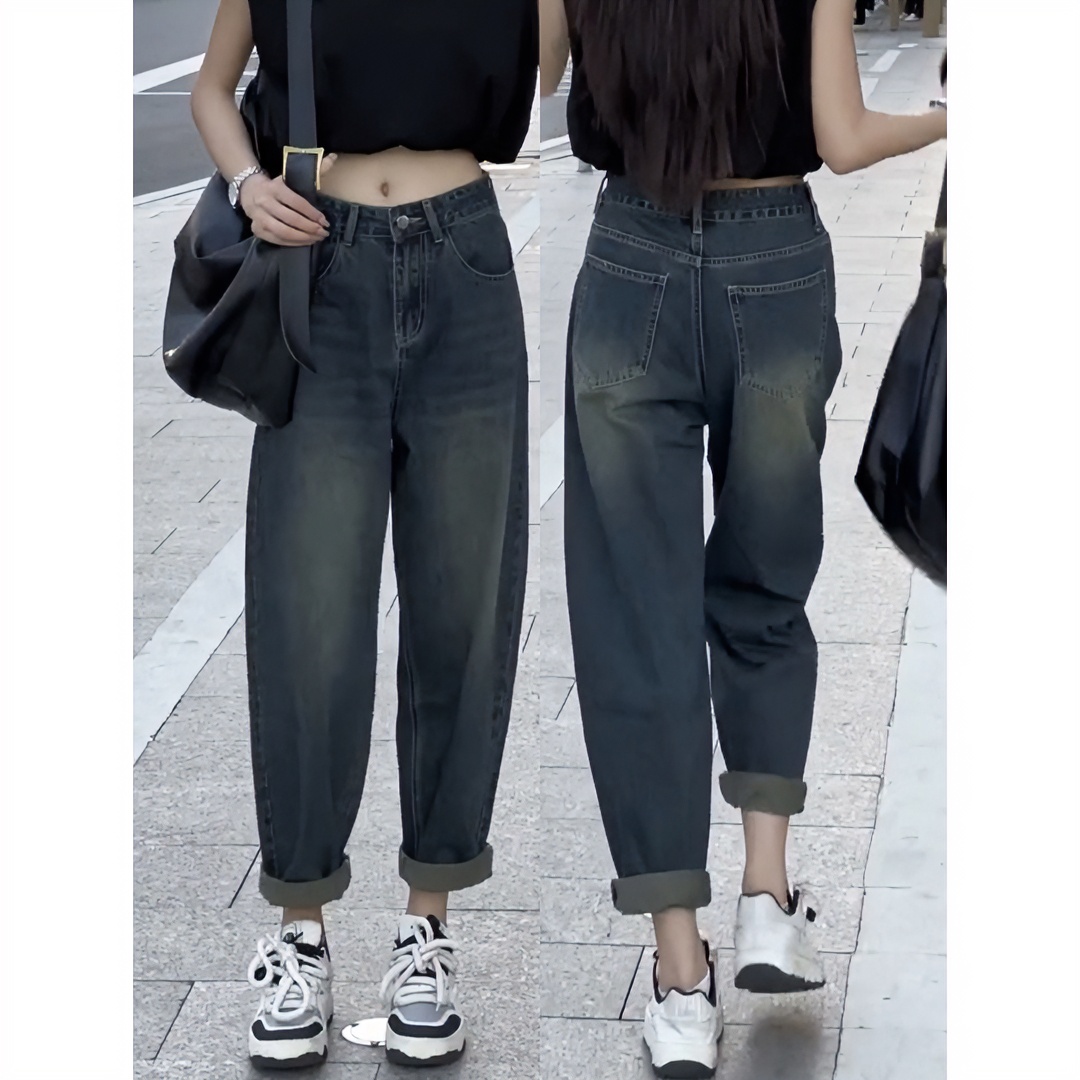 梨形身材微胖穿搭大码哈伦老爹牛仔裤子女2024年早春新款高腰显瘦