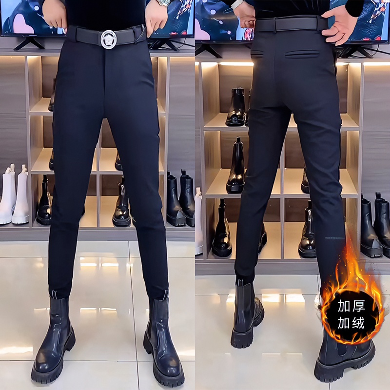 春秋男士加厚裤子高级感黑色直筒男裤痞帅马丁靴西裤韩版休闲裤