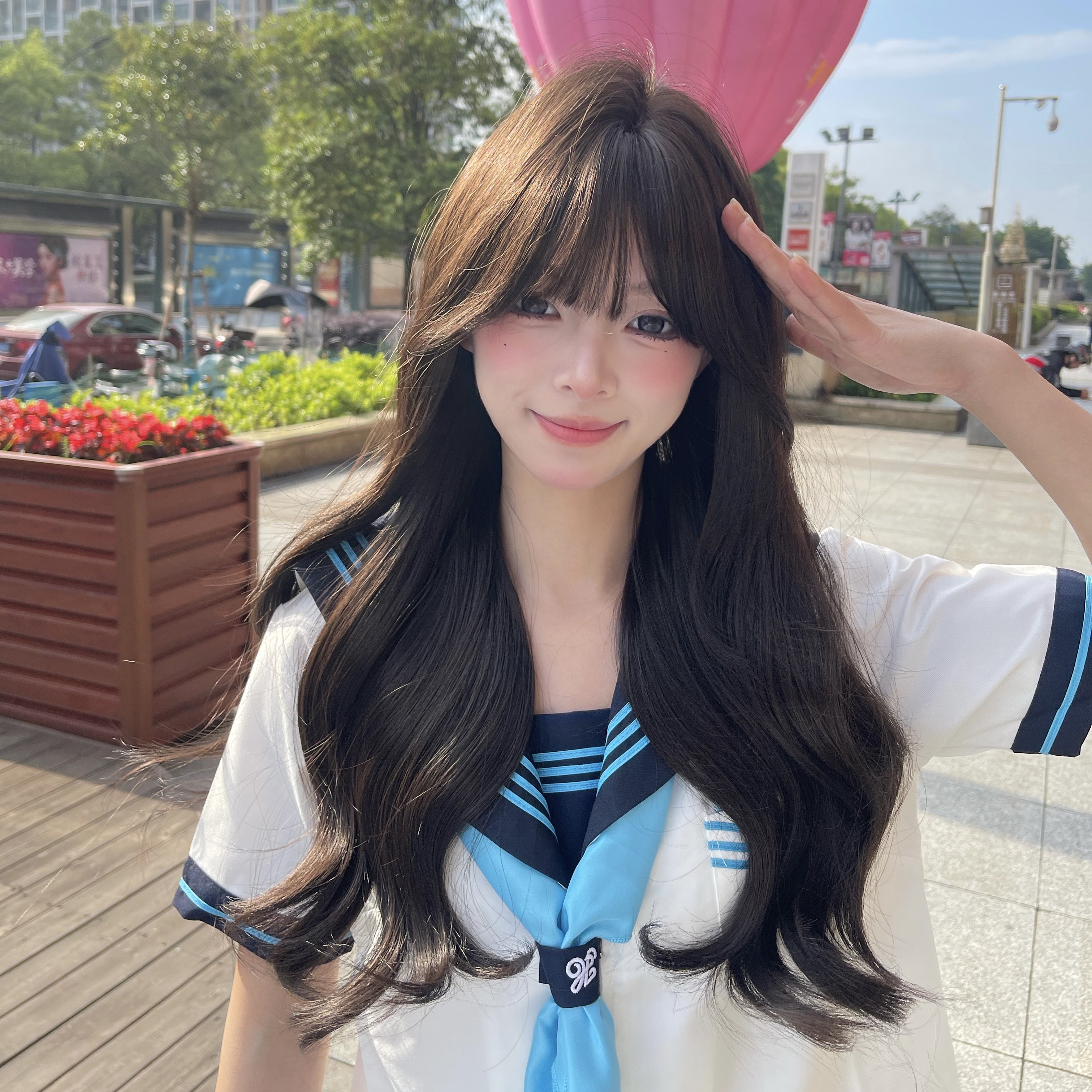 夏季升级新款黑茶色大波浪蓬松弯曲中长卷发仿真全头套式假发