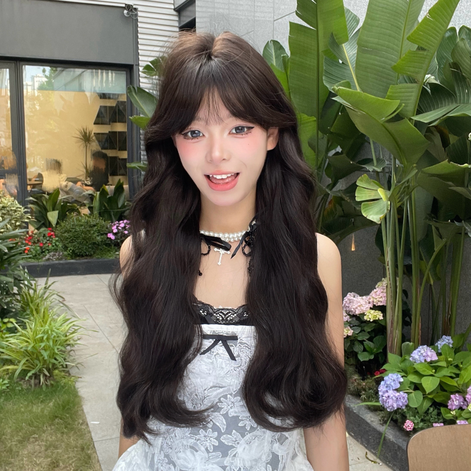 假发女法式刘海水波纹长卷发浪蓬松自然逼真自然出片整顶全头套