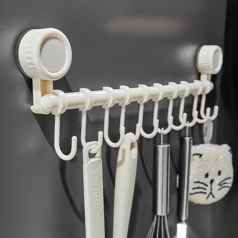 吸盘挂钩一排式橱柜门后滑轨锅铲勺子收纳挂架免打孔厨房连排挂钩