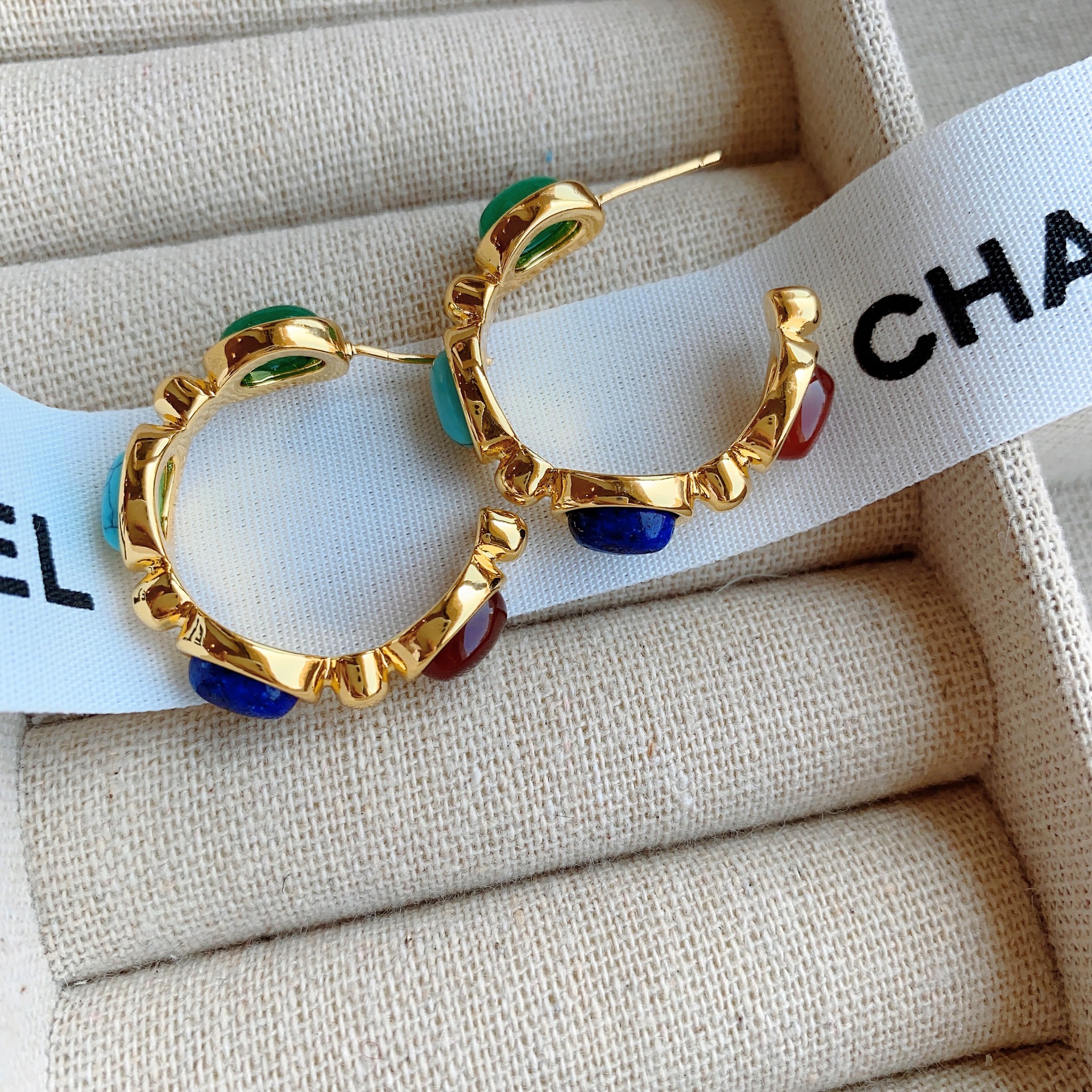 铜合金耳饰 【松绿】气质轻奢时尚百搭复古法式小众彩色旅游大耳