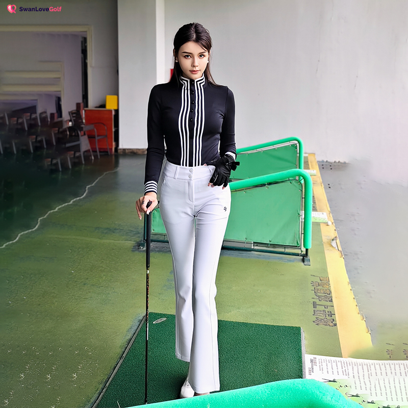 2024新款高尔夫服装秋冬加厚保暖长袖上衣女装高腰显瘦微喇叭长裤