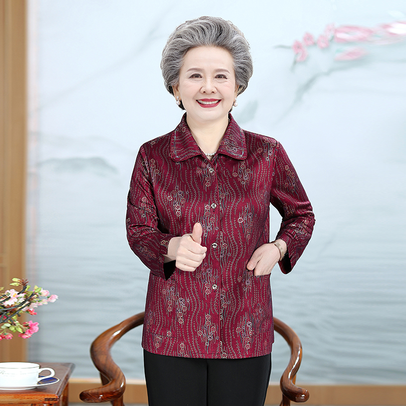 春秋款薄外套中老年妈妈装衬衫中年女装奶奶装衬衣老太太春装上衣