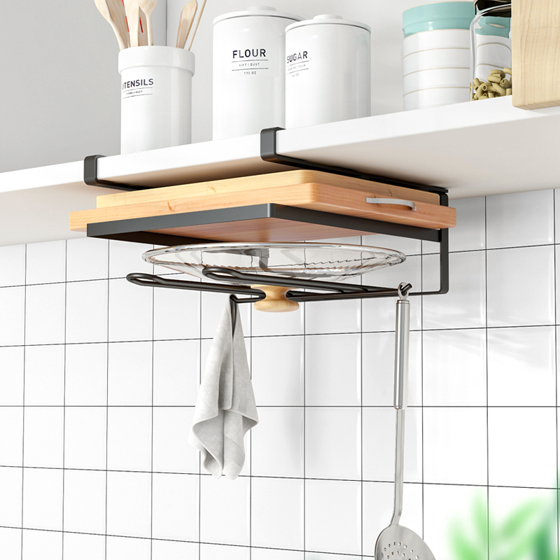 锅盖架抹布锅铲子收纳挂钩多功能保鲜膜卷纸架橱柜悬挂菜板置物架