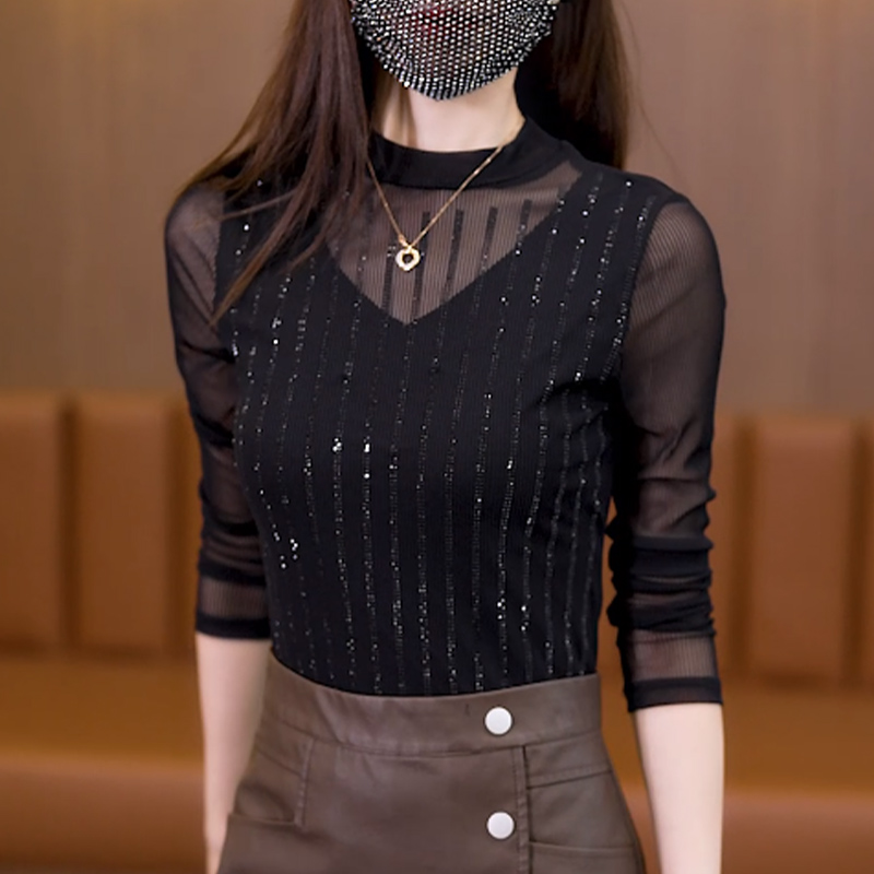 2025秋季新款时尚减龄长袖t恤女气质洋气小衫半高领长袖打底上衣