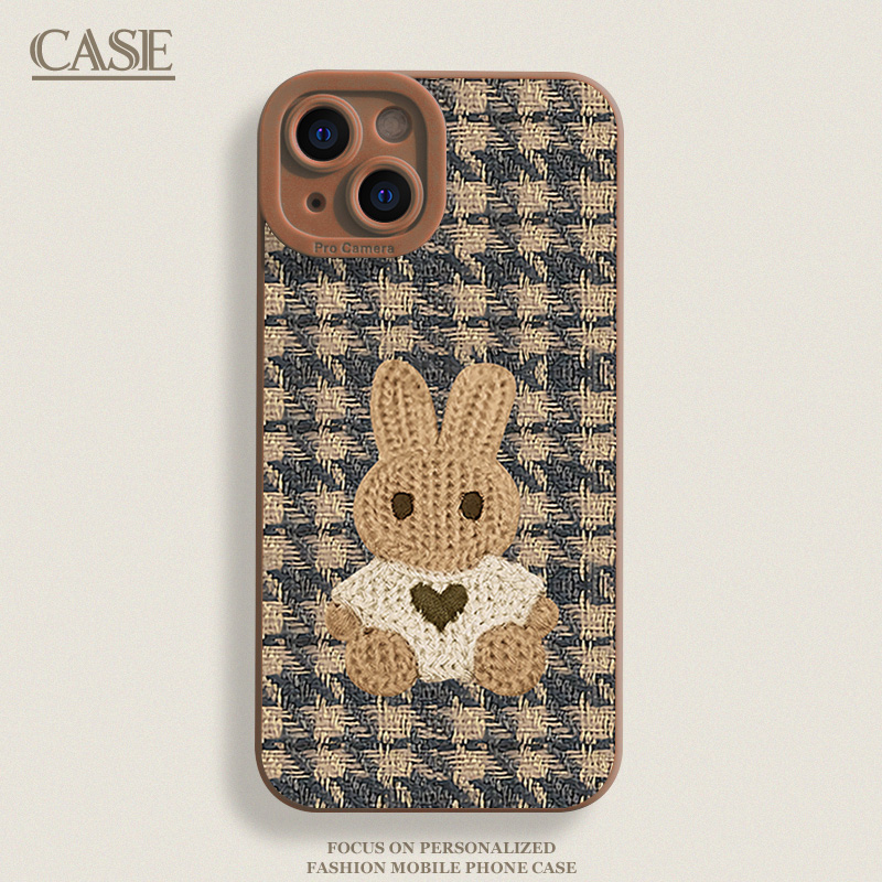 针织毛绒兔子打印适用苹果16promax手机壳iPhone15个性简约14可爱