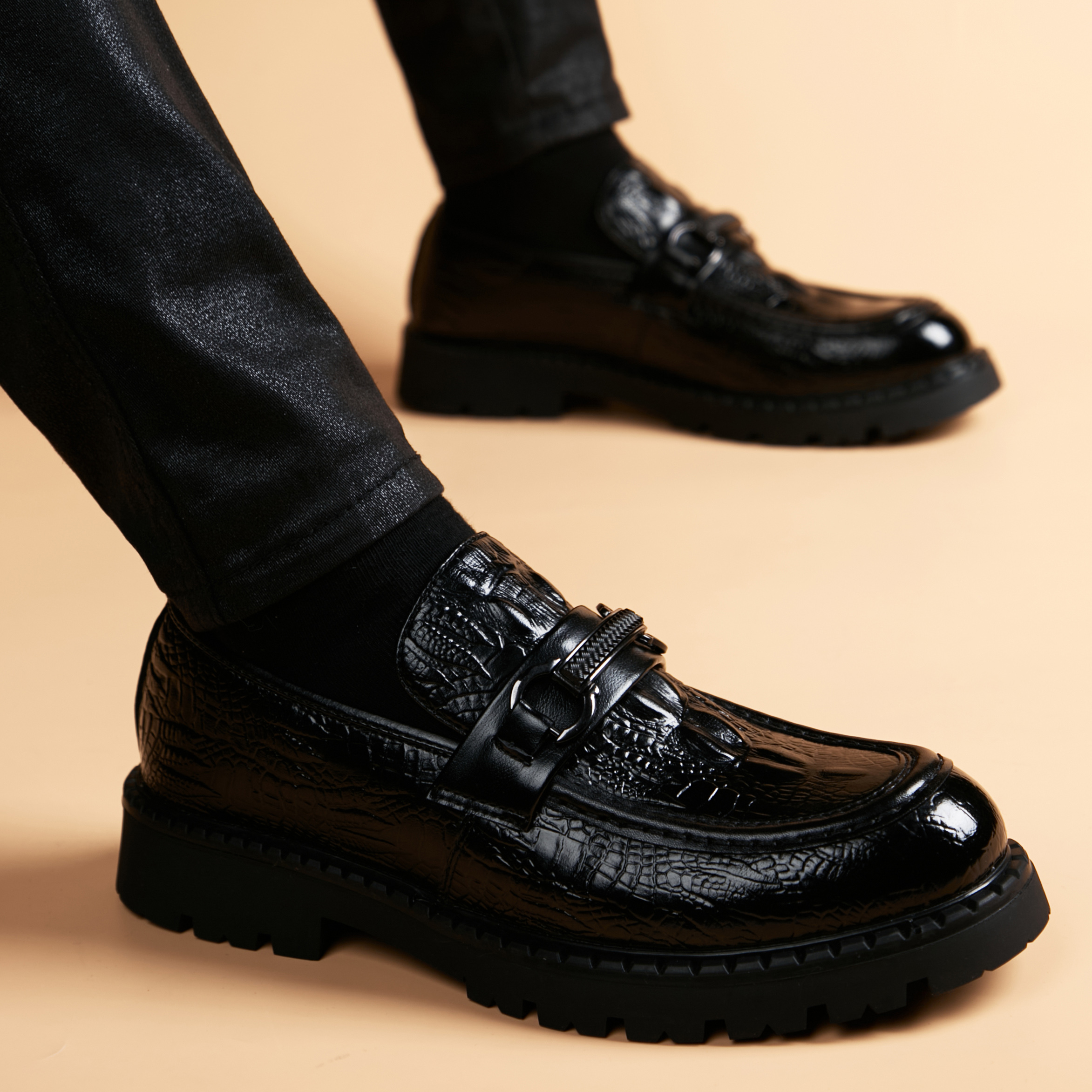 乐福皮鞋男2025新款潮流商务休闲真皮英伦风懒人一脚蹬厚底豆豆鞋