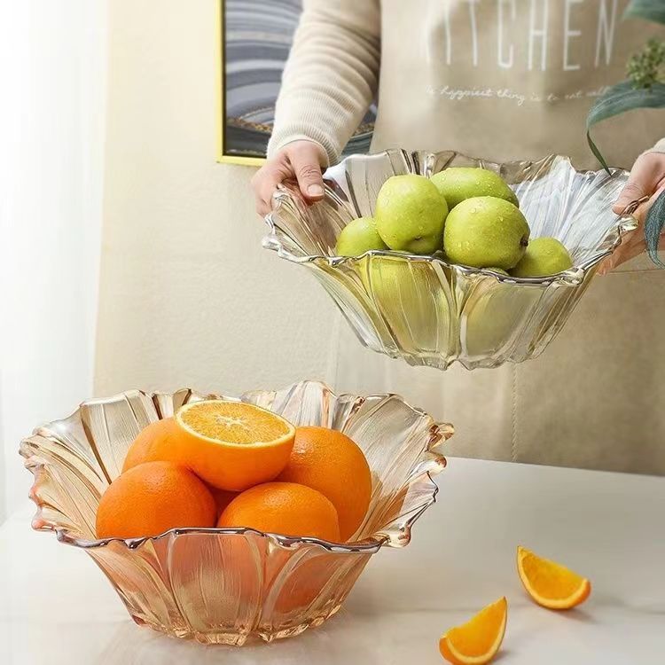 【两只装】海棠花造型欧式风格创意玻璃家用待客零食蔬菜沙拉干果盘