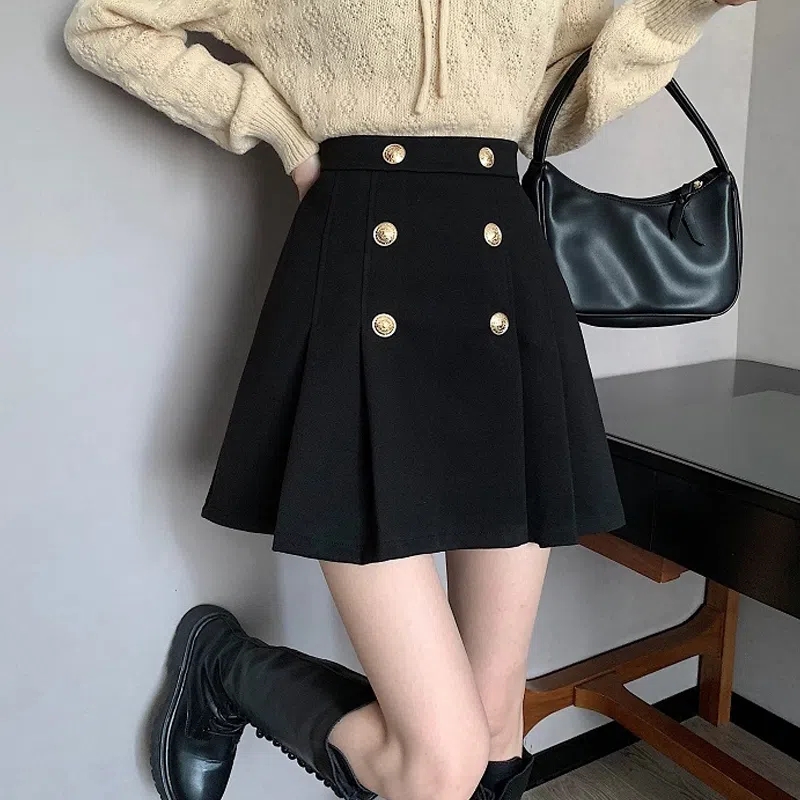 加厚毛呢百褶裙冬季防走光半身裙新款小个子高腰显瘦a字短裙1028