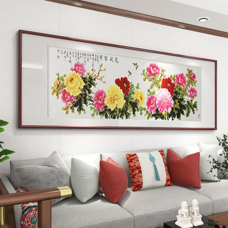 纯手花开富贵牡丹花客厅沙发背景墙装饰画挂画实木国画牡丹图卧室