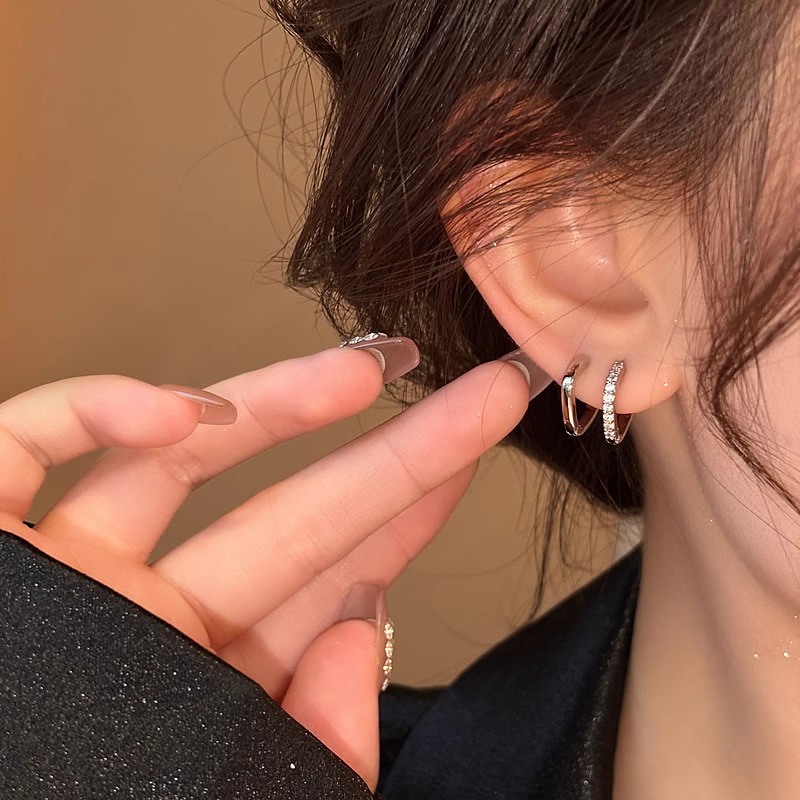 铜合金耳饰 气质百搭方形四件套耳环女冷淡风高级感叠带个性耳扣