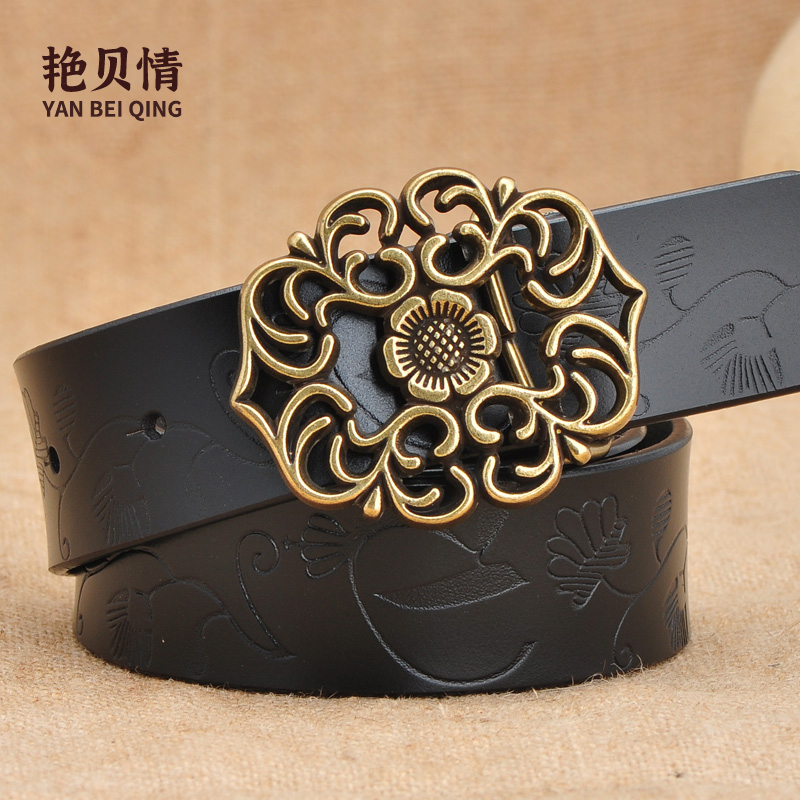 复古女士百搭真皮牛皮腰带装饰平滑扣时尚牛仔裤皮带女休闲高级感
