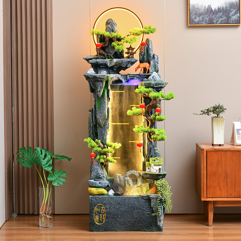 中式假山流水喷泉鱼缸摆件客厅招财风水轮循环水加湿器景观装饰品