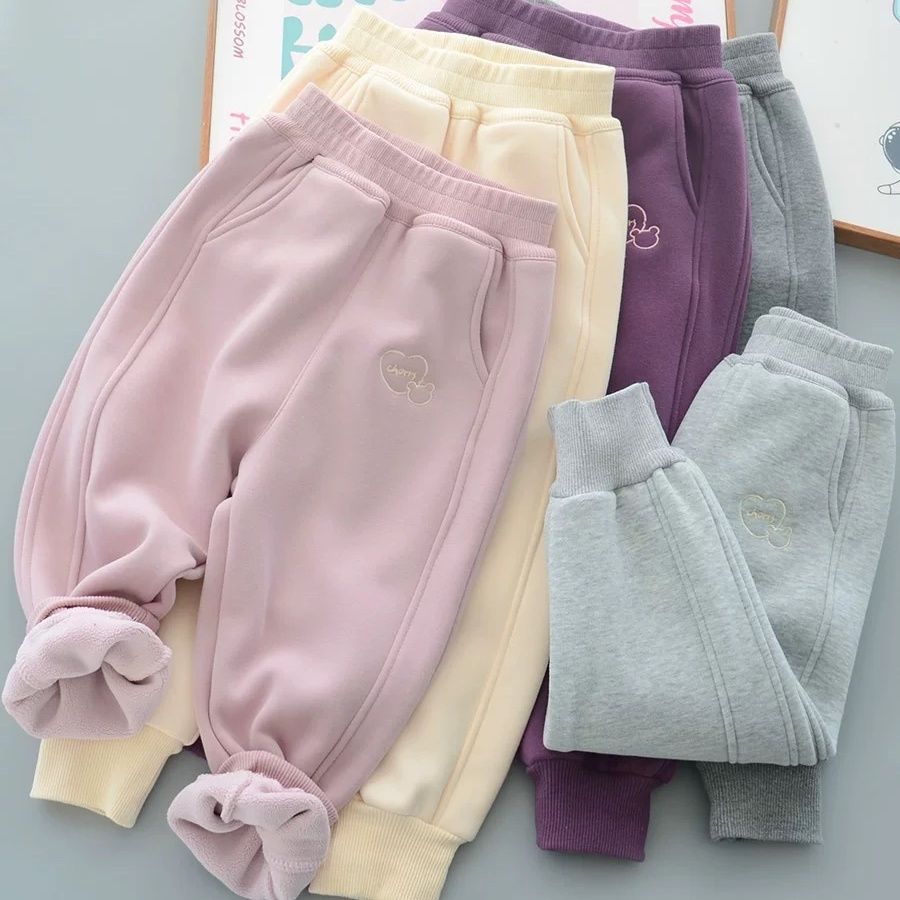 女童加绒裤子儿童奥利绒保暖长裤秋冬新款简约一体绒加厚运动裤