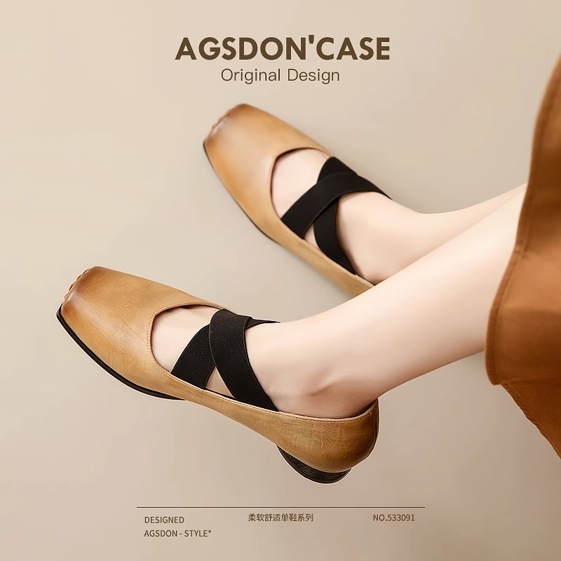 奥古狮登猪鼻子芭蕾舞单鞋女2025新款秋季复古厚底高跟玛丽珍女鞋