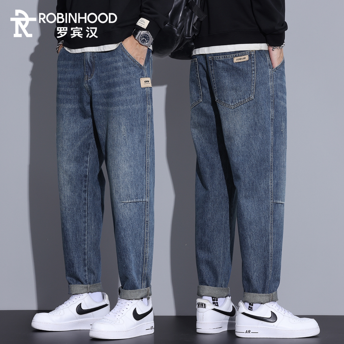 罗宾汉春秋季水洗直筒牛仔裤男2025新款潮牌宽松锥形百搭裤子男士